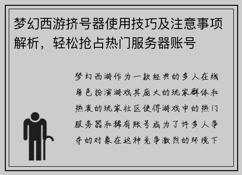 梦幻西游挤号器使用技巧及注意事项解析，轻松抢占热门服务器账号